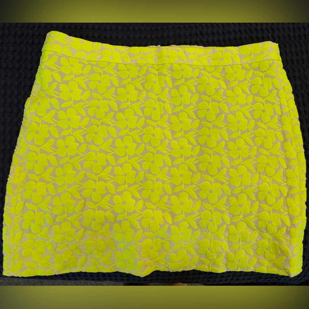 J Crew Neon Yellow Floral Mini Skirt